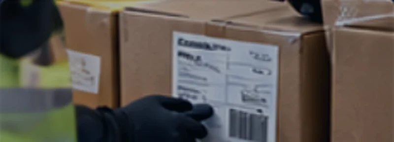 Shipping label being applied to a carton