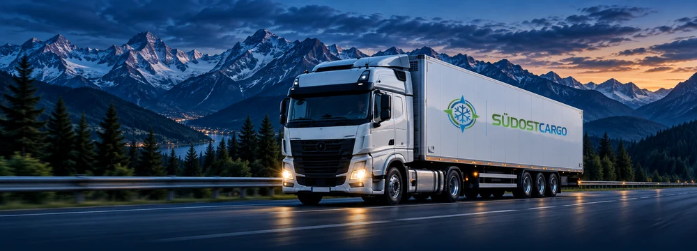 Gesicherter Pharma-Lkw auf einer Alpenstraße
