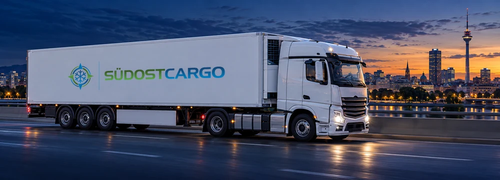Sattelzug im Abendlicht auf der Autobahn
