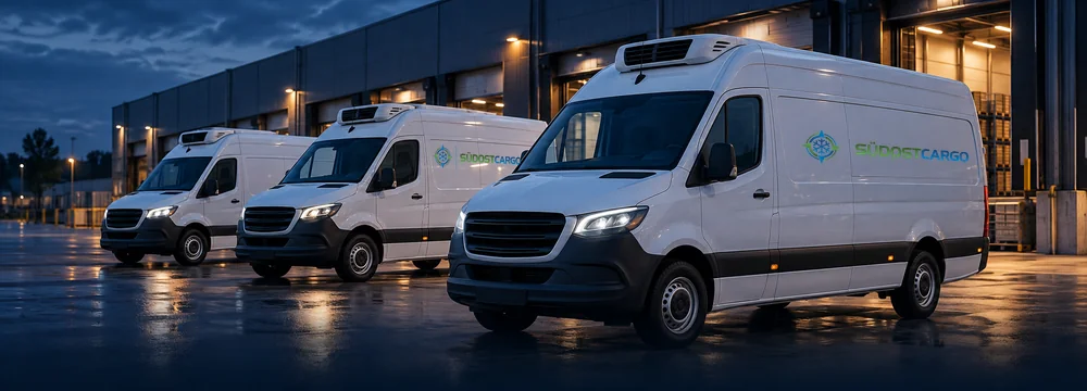 Transporter-Flotte vom Sprinter bis zum Motorwagen vor dem Lager