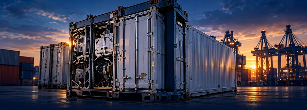 Kühlcontainer mit Aggregat am Containerterminal
